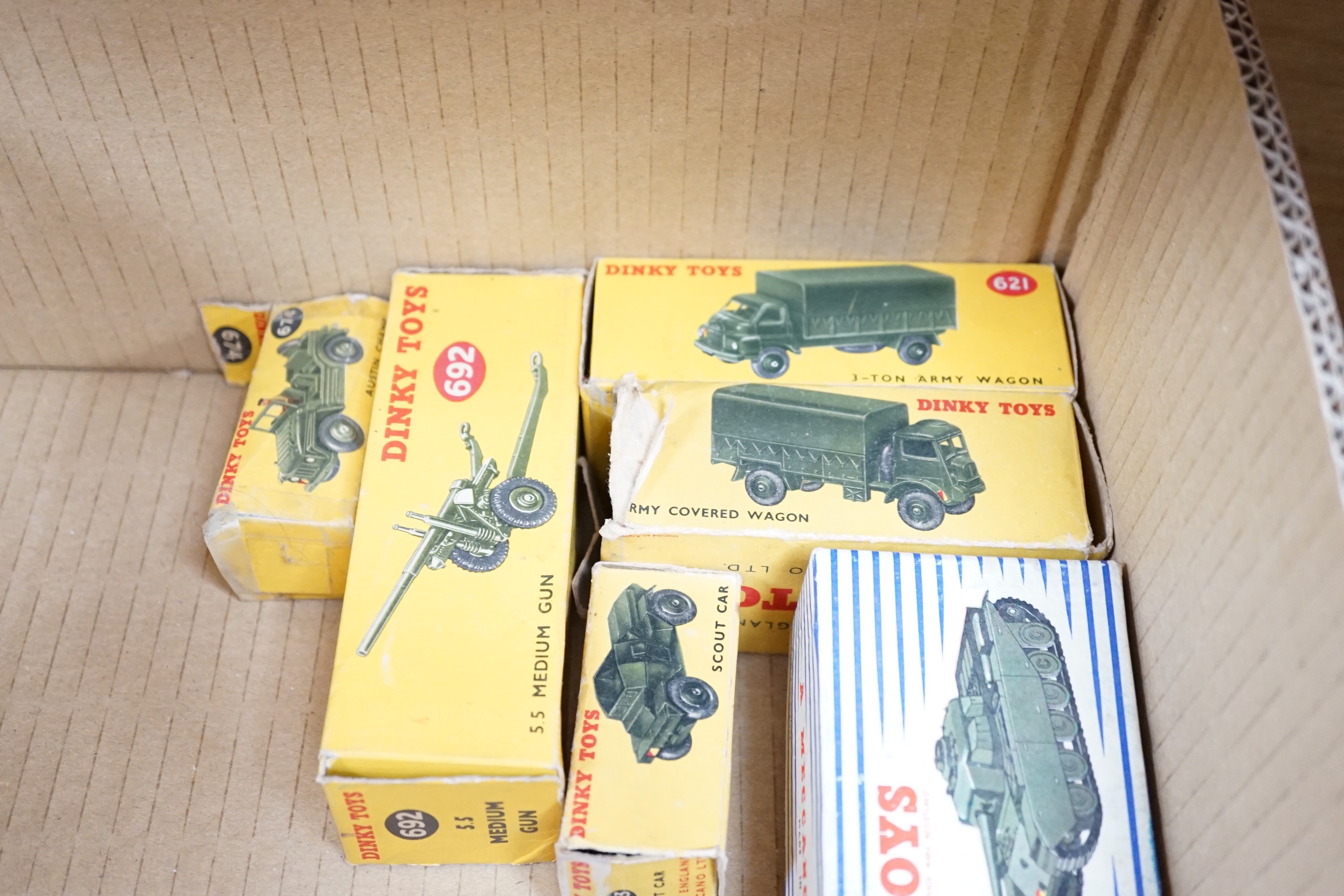 Eleven boxed military Dinky Toys